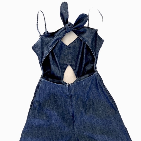 MOTO Topshop denim Jumpsuit Wide Leg cutouts high waist - Picture 5 of 9